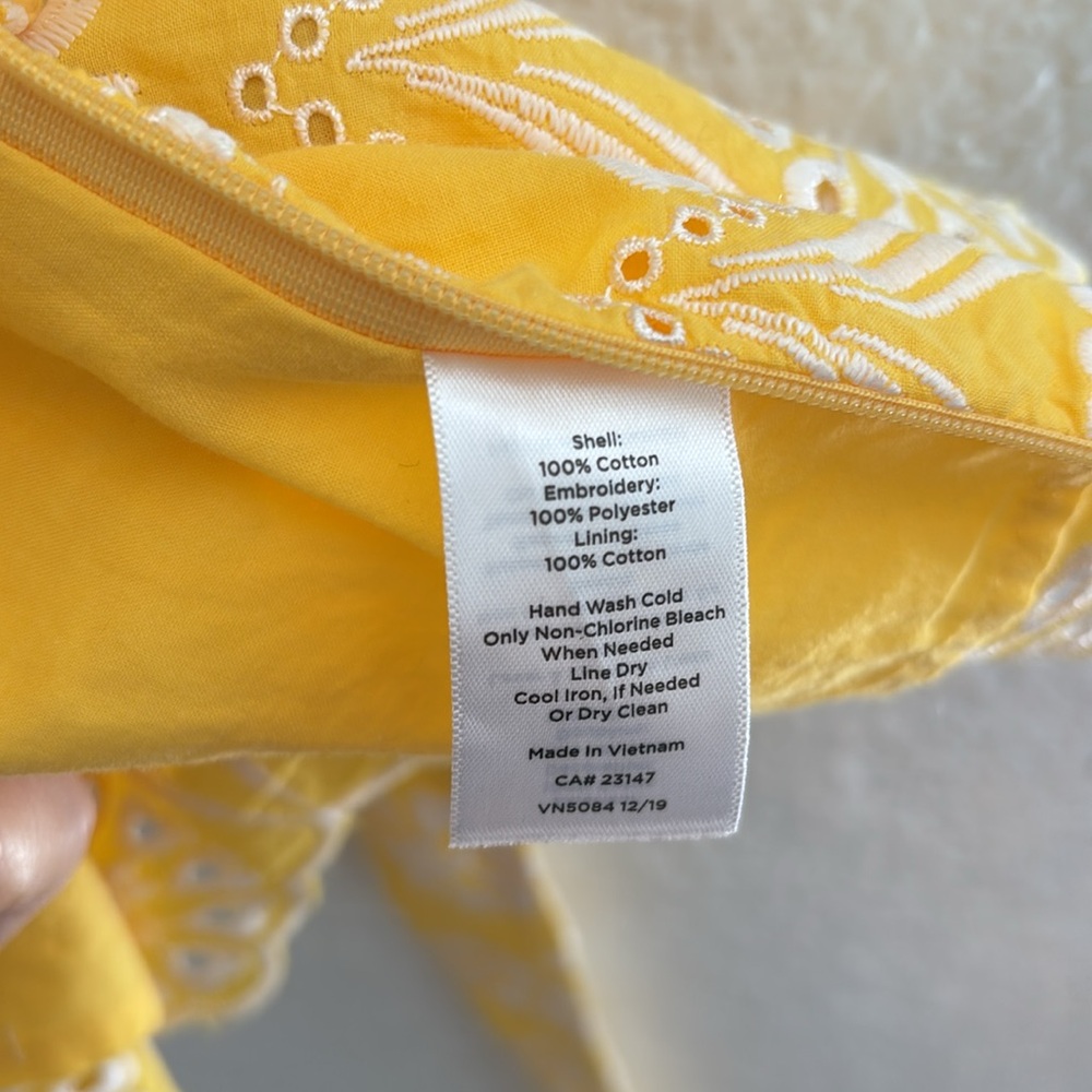 Talbots Yellow White Flutter Sleeve Eyelet Embroidered Floral Blouse Tie Front - Picture 9 of 13